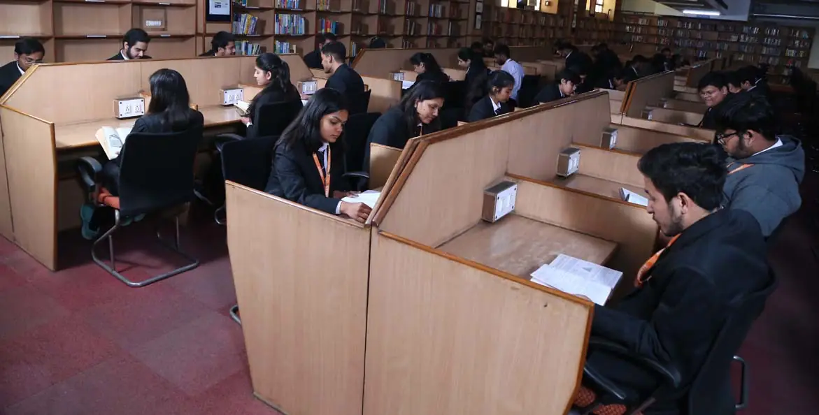 Library reading hall with study carrels