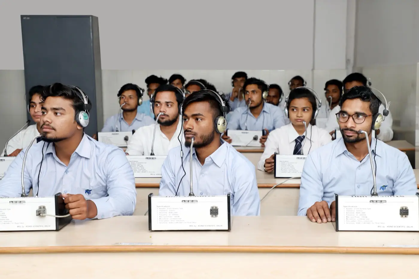 Language lab with headset stations