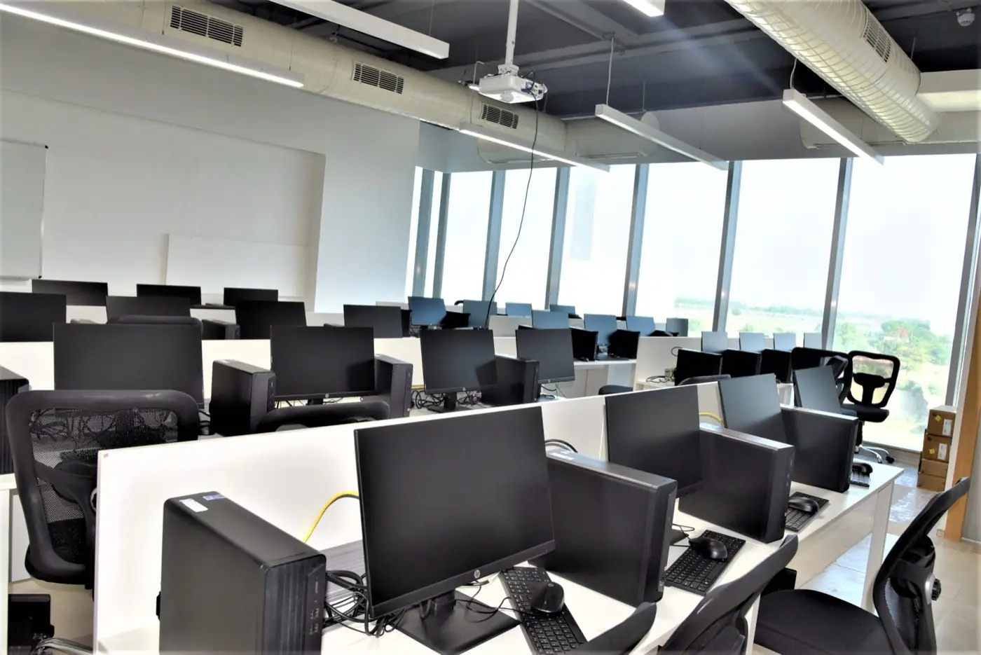 Computation lab with rows of workstations