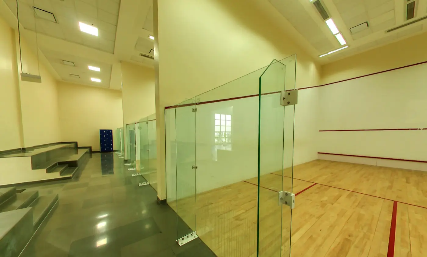 Glass-walled squash courts