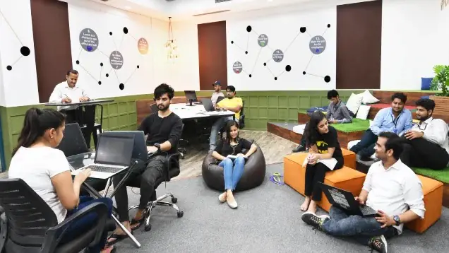 Student lounge with bean bags and study tables