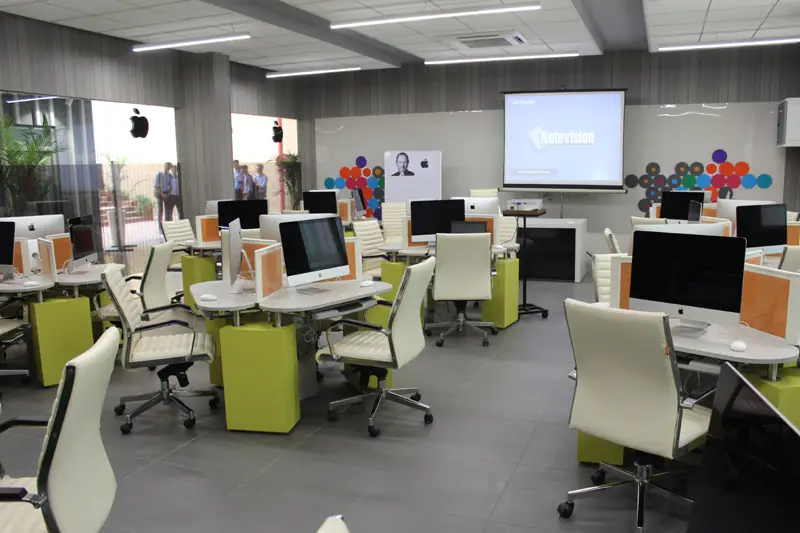 Computer lab with iMac workstations