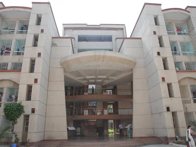 Hostel block entrance and courtyard