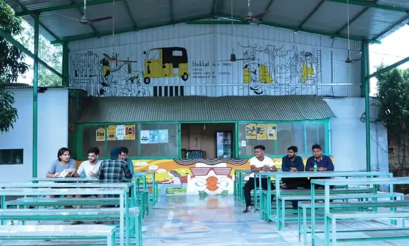 Open-air cafeteria with seating