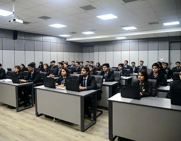 Classroom with rows of desks