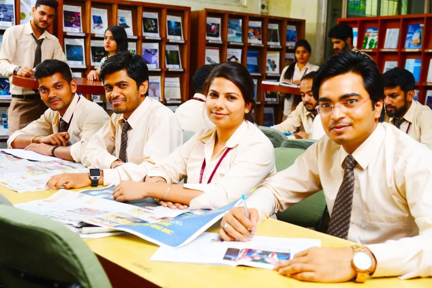 Library reading area with students