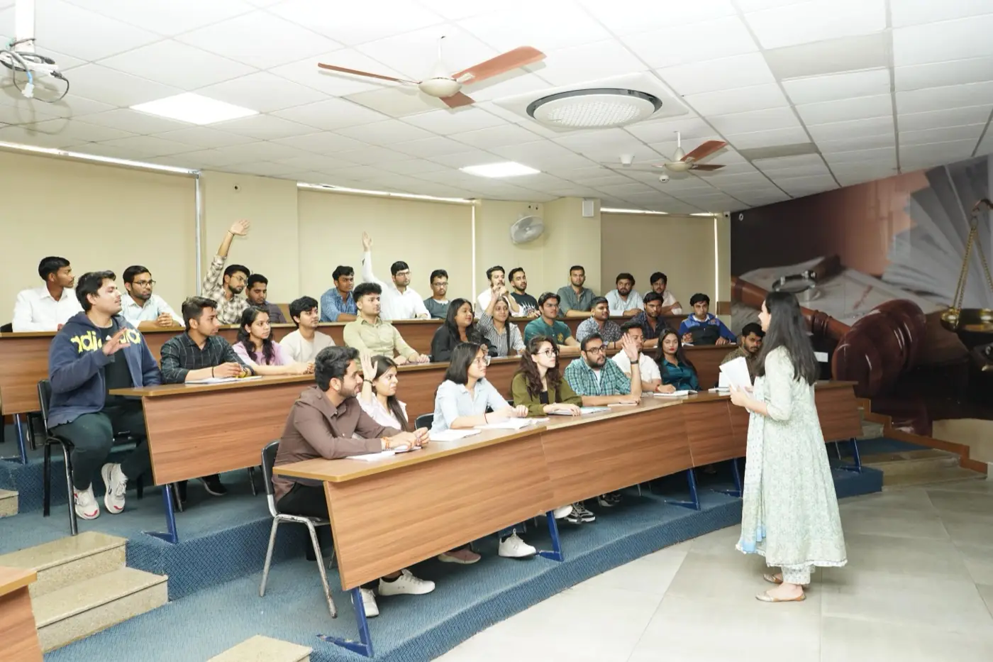 Tiered lecture classroom with students