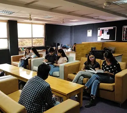 Reading lounge with students studying