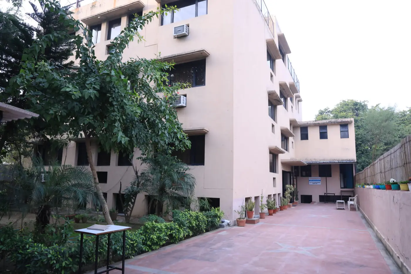 Hostel building and courtyard