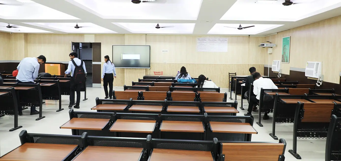 Classroom with tiered desks