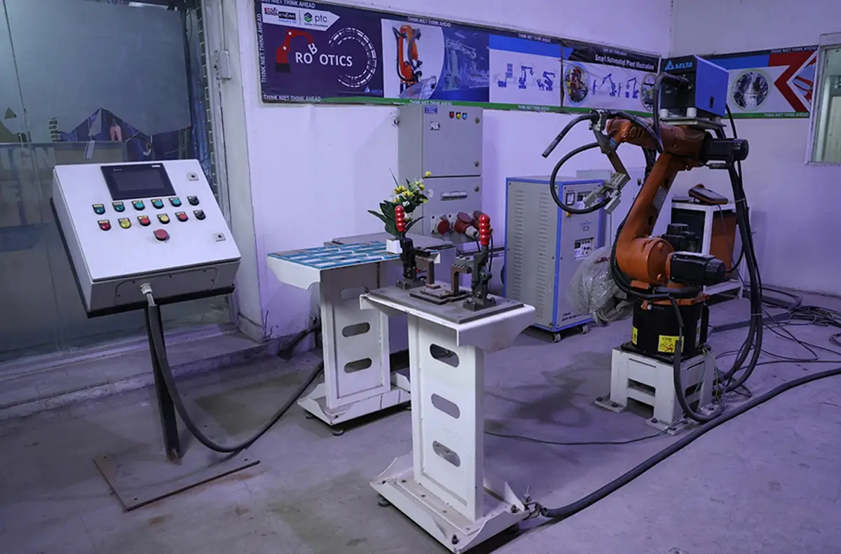 Robotics lab with industrial robot arm