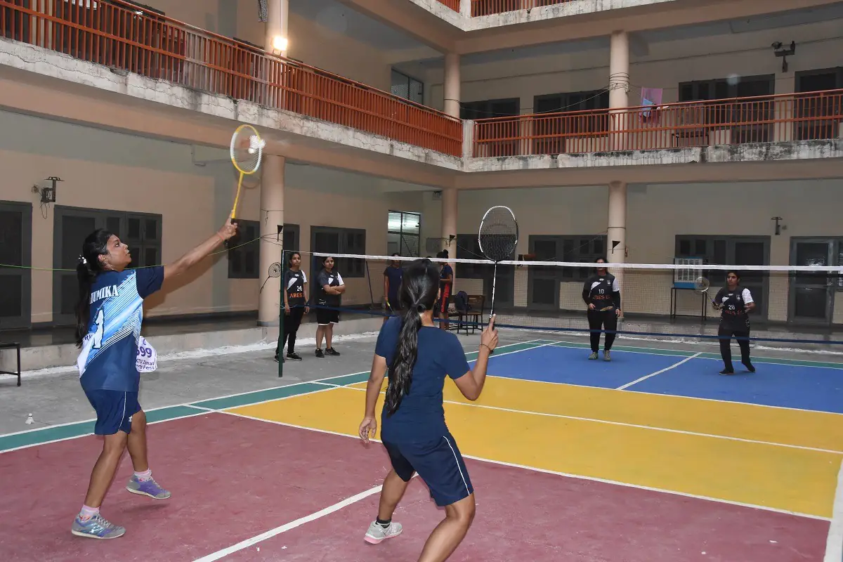 Badminton court in the academic block courtyard